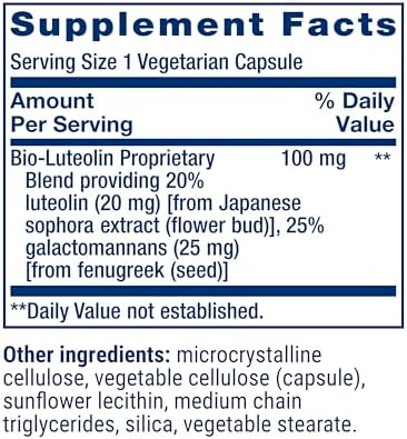 Life Extension Bio Luteolin vegetarian capsule close up view for healthy aging support