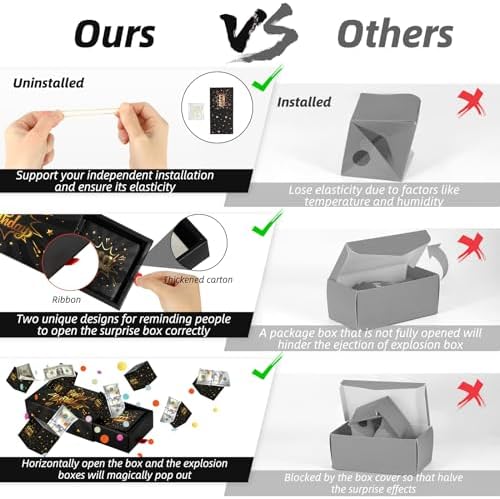 WenmthG black gold cash gift box layout including rubber bands and confetti packaging.