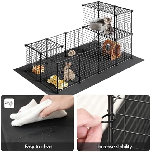 HOOBRO 24 Panels Guinea Pig Cage with Waterproof Mat and Ramp, 57" x 31.5" x 23.6" Loft Design Small Animal Playpen, Rabbit Cage, Bunny Cage, Pet Playpen, Indoor Outdoor Yard Fence, Black BK03PP03 - Image 4