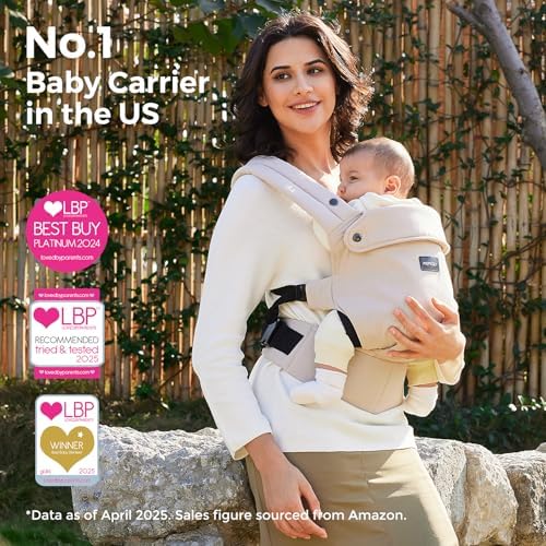 Side view of Momcozy ergonomic carrier showing lumbar support