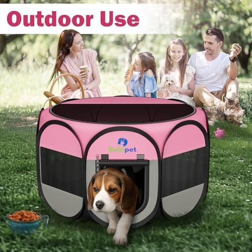 Playpen for Small Dogs Cats Crate: Puppy Play Pen Indoor Outdoor Foldable Potable Exercise Cage Pop up Kennel for Guinea Pig Rabbits Hamster Travel with Carrying Case & Food Bowl (Pink, M, 1) - Image 6