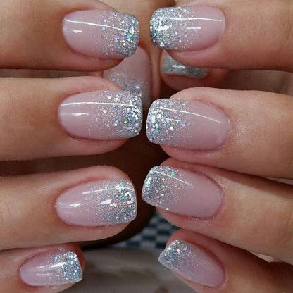 CurvLife short press on nails with shimmering French tips front view