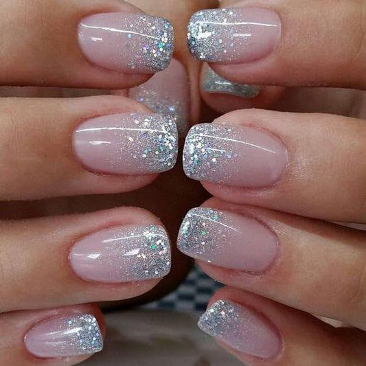 CurvLife short press on nails with shimmering French tips front view