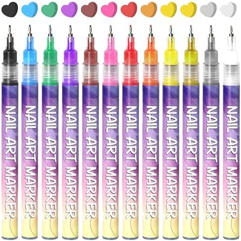 Close up of 12 Color Nail Art Pens showing precision tip detailing.