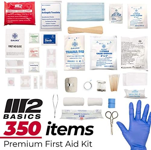 M2 BASICS 350 piece medical kit showing dual layer internal organization