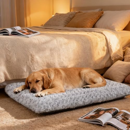 Dog Beds Large Sized Dog, Washable Durable Pet Bed, Deluxe Plush Soft & Comfortable Dog Crate Bed Pad for Large, Jumbo, Medium, Small Dogs Breeds, 35"X 23"-XL, Light Gray - Image 7
