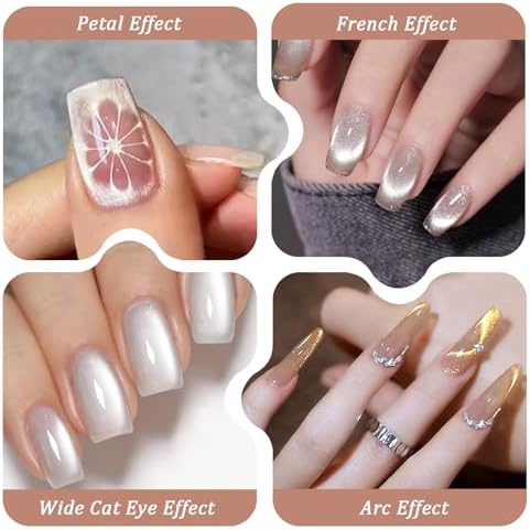 Demonstration of 3 in 1 cat eye magnetic tool creating nail art