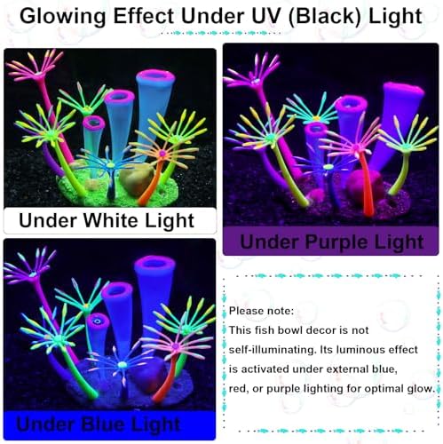 Non toxic fluorescent fish tank accessory with realistic details