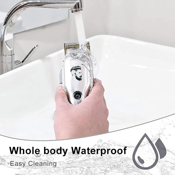 Hatteker waterproof hair clipper being rinsed under running tap water for easy cleaning