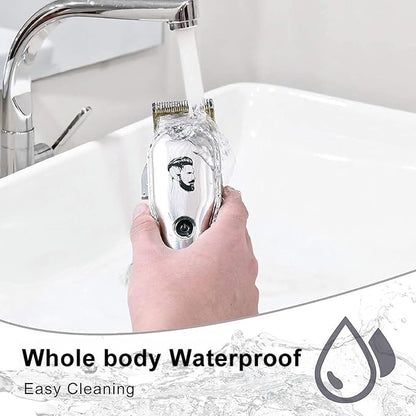 Hatteker waterproof hair clipper being rinsed under running tap water for easy cleaning