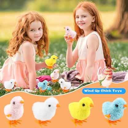Soft furry jumping chicken toys distributed for festive goodie bags