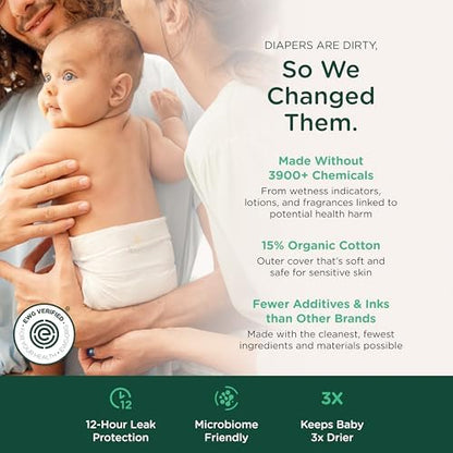 Rear view of Healthybaby diaper packaging with leak protection details