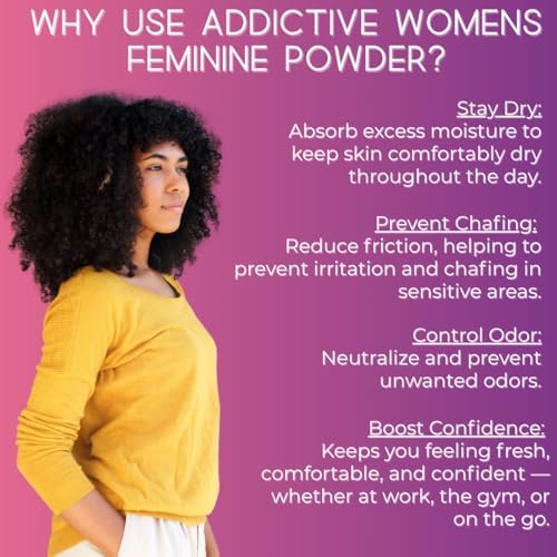 Organic arrowroot feminine powder for moisture and odor control.