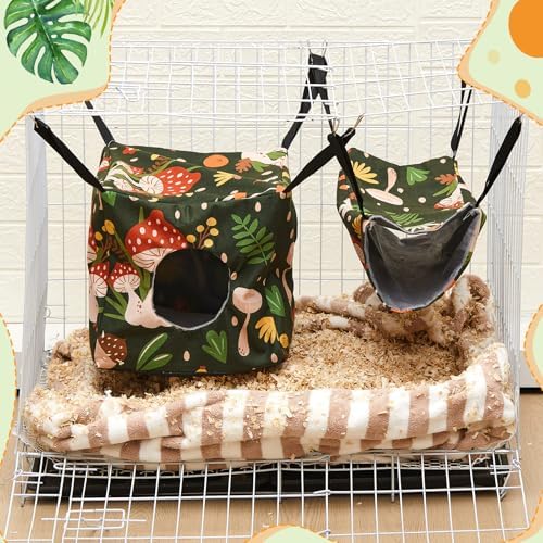 Yeyeplum guinea pig hanging hideout bed showcasing the soft mushroom pattern flannel fabric.