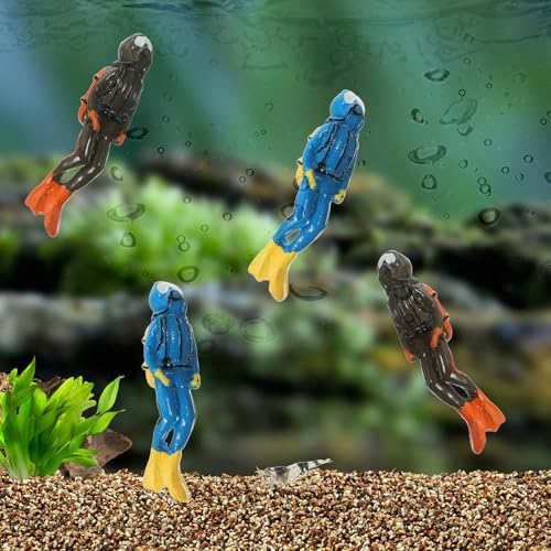 Miniature scuba diver toy figures arranged neatly for a miniature sand table display.