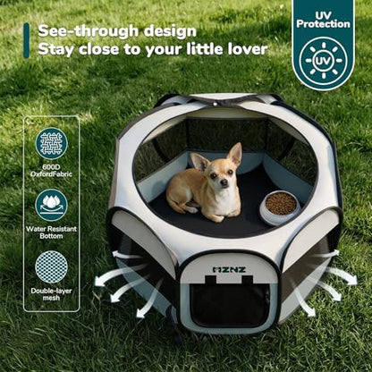 Dog Cat Playpen, Portable Small Animal Playpen Crate Indoor for Dogs Cats Rabbits, Foldable Guinea Pigs Bunny Cage Enclosure for Outdoor, Pop Up Dogs Cats Tent Kennel with Carrying Case, Grey - Image 7