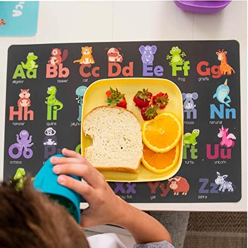 Hapinest toddlers dining mat set featuring colorful alphabet and numbers design layout.