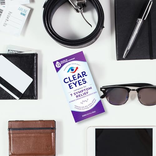 Side view of Clear Eyes sterile eye drop bottle showing ingredients