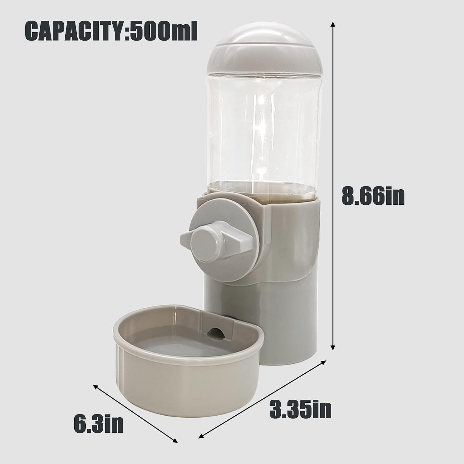Tfwadmx Rabbit Watter Bottle 17oz Hanging Guinea Pig Automatic Water Dispenser No Drip Small Animal Cage Water Feeder Bowl for Bunny Chinchilla Hedgehog Ferret 2PCS (Grey) - Image 2