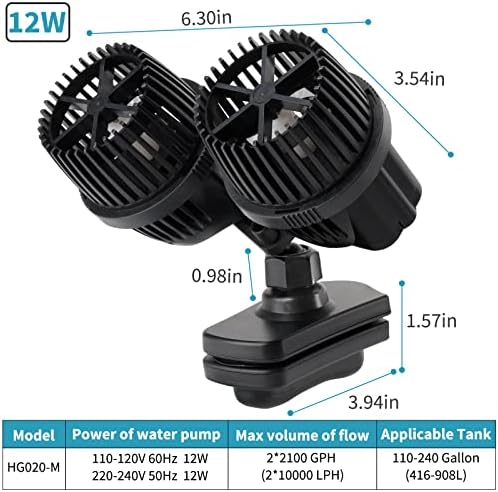 Hygger 4200GPH aquarium powerhead detailing the stainless steel shaft impeller structure.