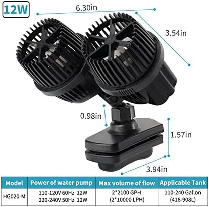 Hygger 4200GPH aquarium powerhead detailing the stainless steel shaft impeller structure.