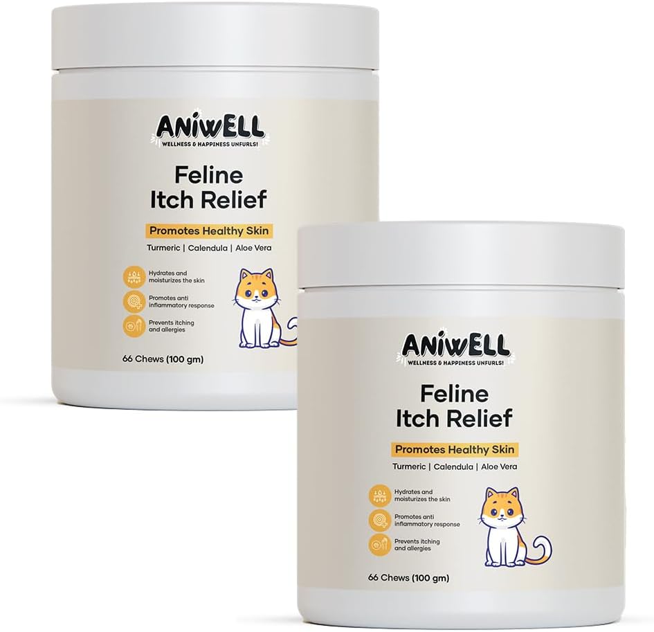 Aniwell feline itch relief supplement facts panel listing colostrum and turmeric blend