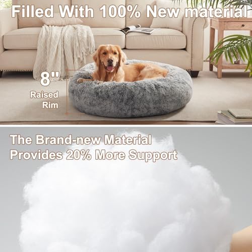 36 inches Donut Dog Bed for Large Dogs - Calming Fluffy Round Pet Bed with Removable & Washable Cover,Fits up to 80 lbs Pets (Dark Grey,Large) - Image 4