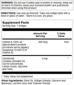 Solaray Food Carotene 100 count softgels supplement label details