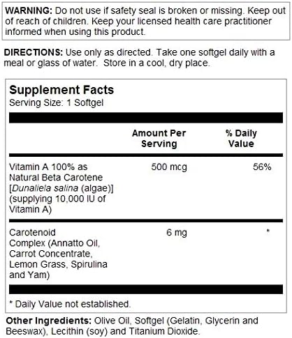 Solaray natural beta carotene supplement dietary facts and ingredients label view