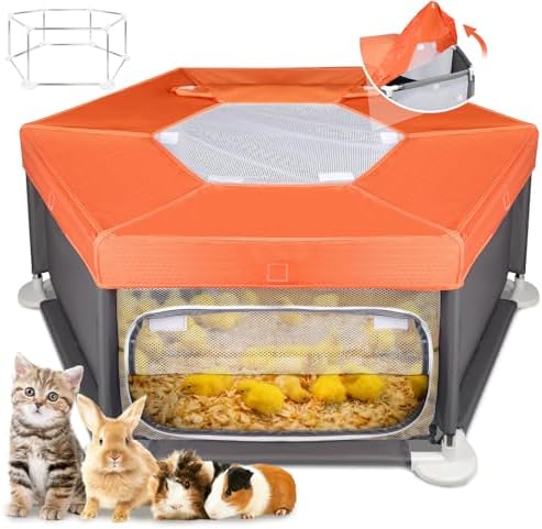 45"x45"x19.7" Sturdy Stainless Steel Frame Small Animal Playpen, Brooder Box for Chicks with Removable Roof & Bottom Pad for Easy Cleaning, Pet Playpen for Ducks, Kittens, Bunnies, Quails, Guinea Pigs - Image 2