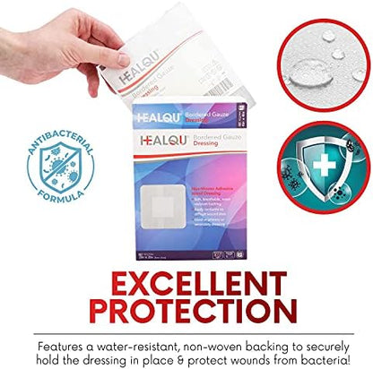 Healqu medical bandages skin friendly adhesive border being gently peeled from a surface.