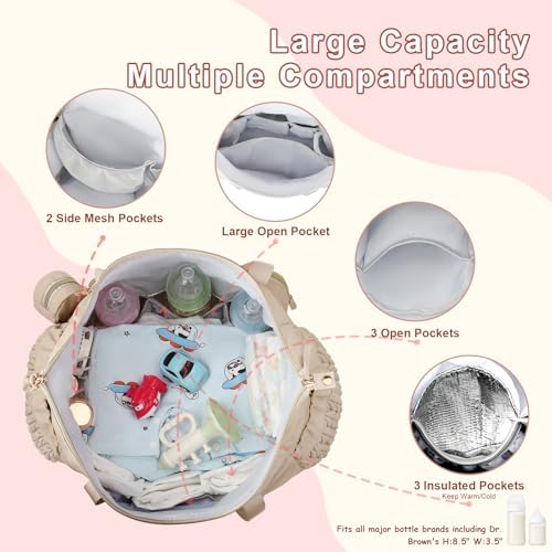 Bagsmart Yorige diaper tote bag insulated bottle pockets detail