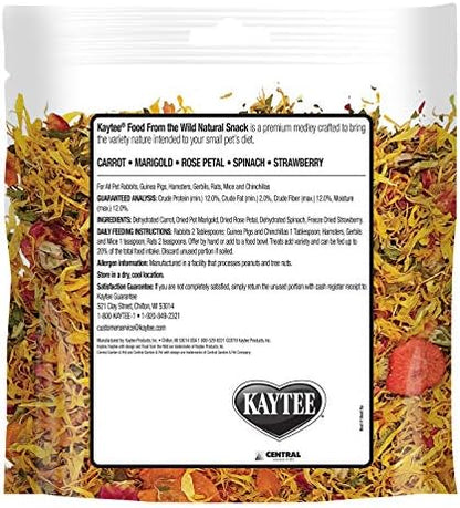 Kaytee one Ounce bag of natural foraging medley for small domestic rodents.