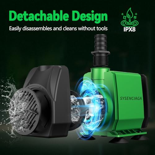 Sysenciaga heavy duty submersible pump functioning inside a small outdoor pond setup
