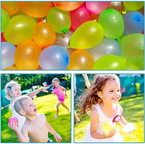 Close up of biodegradable natural latex water balloons being filled from a garden tap