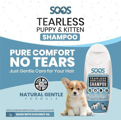 Healthy puppy with a shiny coat after using Soos natural pet shampoo