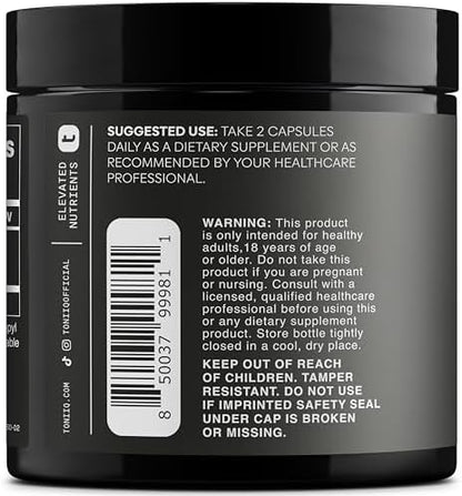 Close up of Toniiq Resveratrol 1000mg capsule bottle side profile