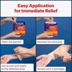 Emergency first aid burn kit featuring four 4x4 inch Burn-Fix hydrogel dressings.