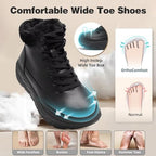 Side view of OrthoComfoot leather ankle boots showing the thick platform sole.