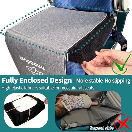 NNOODUST airplane bed for kids detailing the non-slip base material and adjustable tension straps.