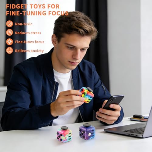 RE:BLEU multi-pack sensory desktop accessory set emphasizing the audible click button and switch layout.