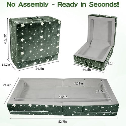 Foldable toddler floor bed transformed into a functional grey storage box