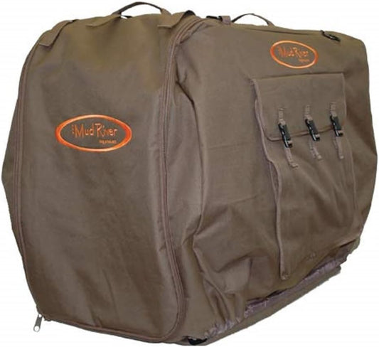 Mud River Bedford uninsulated kennel cover front view showing the heavy duty brown poly exterior shell