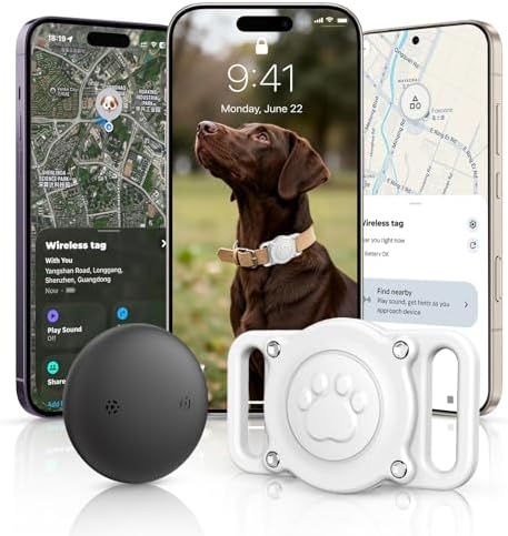 Vebiso smart pet activity tracker tag close up white collar