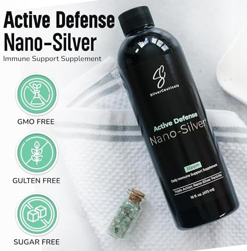SilverCeuticals 32 PPM colloidal nano silver liquid supplement label close up showing ingredients