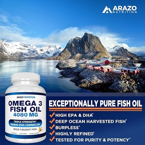 Arazo Nutrition fish oil 120 count softgels container angled view