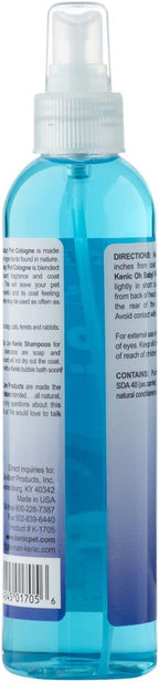 Kenic dog and cat deodorizing spray with long lasting baby powder scent for pet grooming.