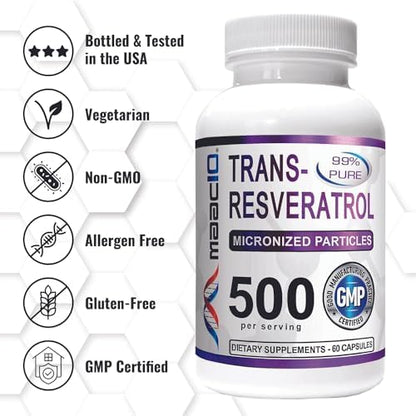 Maac10 Trans Resveratrol packaging emphasizing BioPerine absorption