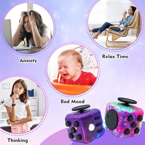 Tactile features of the six sided infinity style fidget cube showcasing the rolling metal ball.