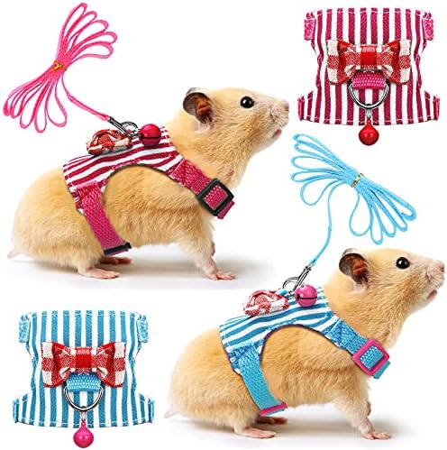Blue and pink hamster harness with bowknot detail